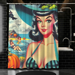 Vintage Halloween Pin-up Shower Curtain