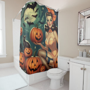 Vintage Halloween Pin Up Shower Curtain