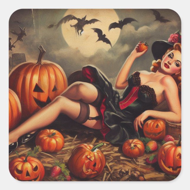 Vintage Halloween Pin Up Square Sticker (Front)