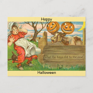 Vintage Halloween Post Card Copy: Pumpkins & Cow