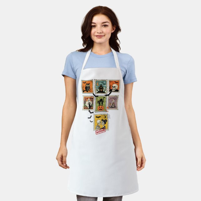 Vintage Halloween Postage Stamp Collection Apron (Worn)