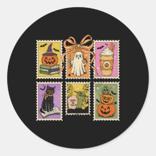 Vintage Halloween Postage Stamp Teacher Spooky Cut Classic Round Sticker