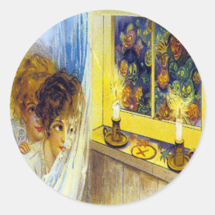 Vintage Halloween Postcard Classic Round Sticker