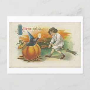 Vintage Halloween Postcard with Candy and Devil