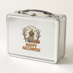 Vintage Halloween Pug Dog Witch Hat Shirt Design_1 Metal Lunch Box