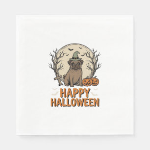 Vintage Halloween Pug Dog Witch Hat Shirt Design_1 Napkin