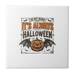 Vintage Halloween Pumpkin Bat Typography Shirt Des Ceramic Tile