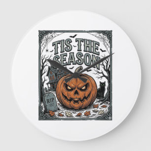 Vintage Halloween Pumpkin Cat Tis The Season Shirt Large Clock