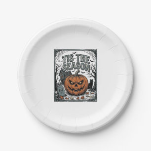 Vintage Halloween Pumpkin Cat Tis The Season Shirt Paper Plate
