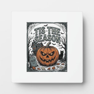 Vintage Halloween Pumpkin Cat Tis The Season Shirt Plaque