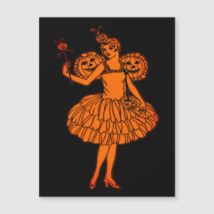Vintage Halloween Pumpkin Fairy Illustration