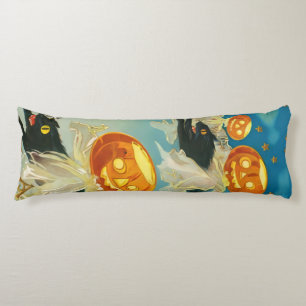 Vintage Halloween Pumpkin Ghosts and Black Cats Body Cushion