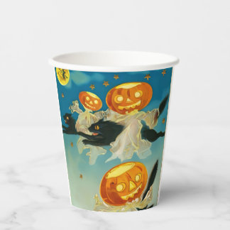 Vintage Halloween Pumpkin Ghosts and Black Cats Paper Cups