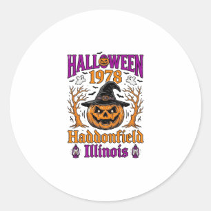 Vintage Halloween Pumpkin Haddonfield Illinois Shi Classic Round Sticker