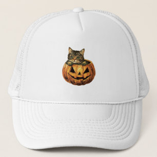 Vintage Halloween Pumpkin Kitty Trucker Hat