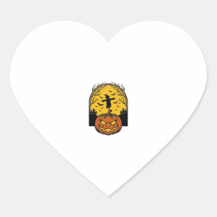 Vintage Halloween Pumpkin Moon Scarecrow Art_1 Heart Sticker