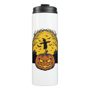 Vintage Halloween Pumpkin Moon Scarecrow Art_1 Thermal Tumbler