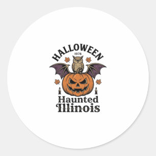 Vintage Halloween Pumpkin Owl Illinois Shirt Desig Classic Round Sticker