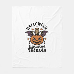 Vintage Halloween Pumpkin Owl Illinois Shirt Desig Fleece Blanket