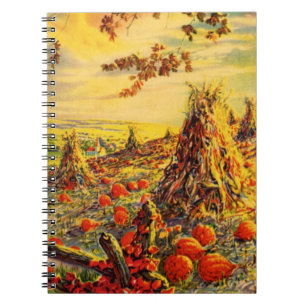 Vintage Halloween Pumpkin Patch with Haystacks Notebook