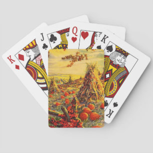 Vintage Halloween Pumpkin Patch with Haystacks Playing Cards