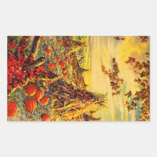 Vintage Halloween Pumpkin Patch with Haystacks Rectangular Sticker