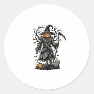 Vintage Halloween Pumpkin Scarecrow Shirt Design_1 Classic Round Sticker