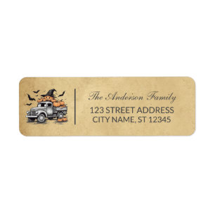 Vintage Halloween Pumpkin Truck Custom Family Name Return Address Label