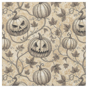 Vintage Halloween Pumpkin Vine Pattern Fabric