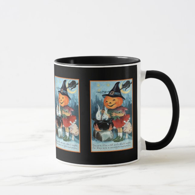 Vintage Halloween Pumpkin Witch Girl Mug (Right)
