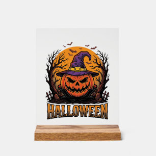 Vintage Halloween Pumpkin Witch Hat Graphic_1 Acrylic Sign