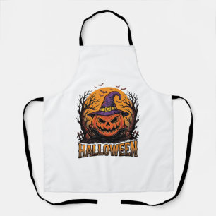 Vintage Halloween Pumpkin Witch Hat Graphic_1 Apron