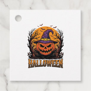 Vintage Halloween Pumpkin Witch Hat Graphic_1 Favour Tags