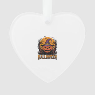 Vintage Halloween Pumpkin Witch Hat Graphic_1 Ornament