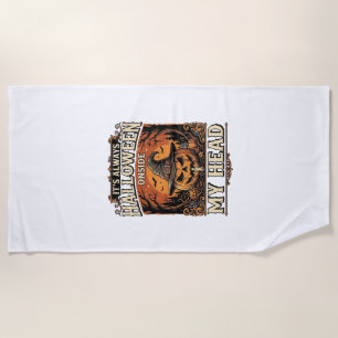 Vintage Halloween Pumpkin Witch Hat Shirt Design_1 Beach Towel