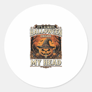 Vintage Halloween Pumpkin Witch Hat Shirt Design_1 Classic Round Sticker