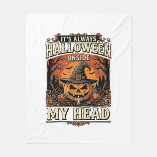 Vintage Halloween Pumpkin Witch Hat Shirt Design_1 Fleece Blanket