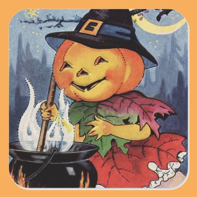 Vintage Halloween Pumpkin Witch Square Sticker (Creator Uploaded)