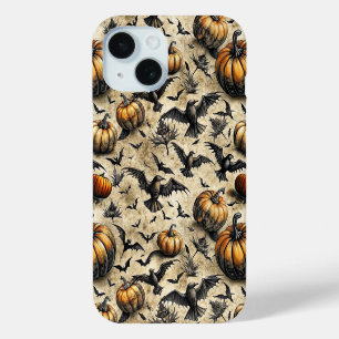 Vintage Halloween Pumpkins Bats Crows Autumn iPhone 15 Case