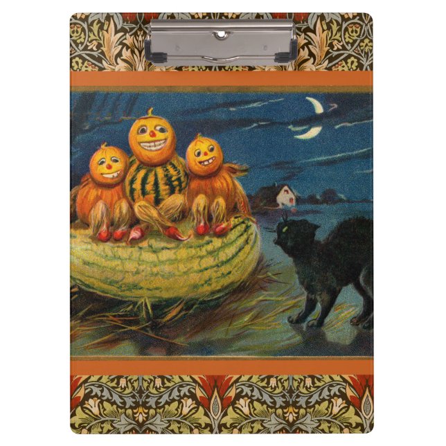 Vintage Halloween Pumpkins Black Cat Clipboard (Front)