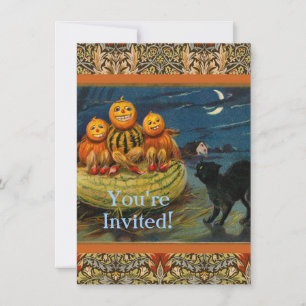Vintage Halloween Pumpkins Black Cat Invitation