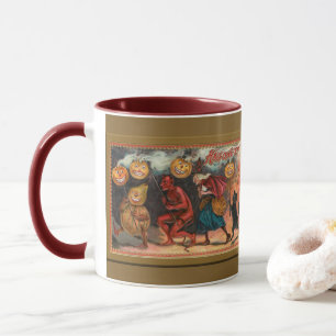 Vintage Halloween Pumpkins Devils And Witches Mug