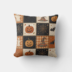 Vintage Halloween Quilt Patchwork Throw Pillow