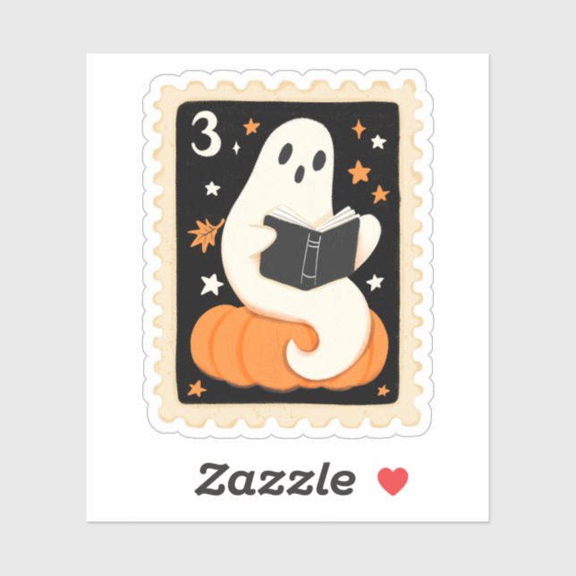 Vintage Halloween Reading Ghost & Pumpkin Stamp (Sheet)