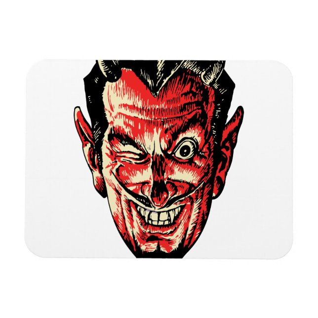 Vintage Halloween Red Devil Head Magnet (Horizontal)