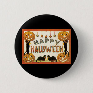Vintage Halloween, Retro Cats with Pumpkins 6 Cm Round Badge