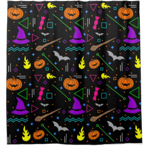 vintage halloween retro memphis 1980s shower curtain