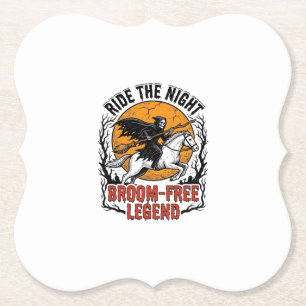 Vintage Halloween Rider Broom-Free Spooky Art_1 Paper Coaster