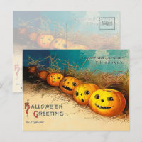 Vintage Halloween Row of Jack O' Lanterns Greeting