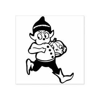 Vintage Halloween Running Brownie w Jack O'Lantern Rubber Stamp